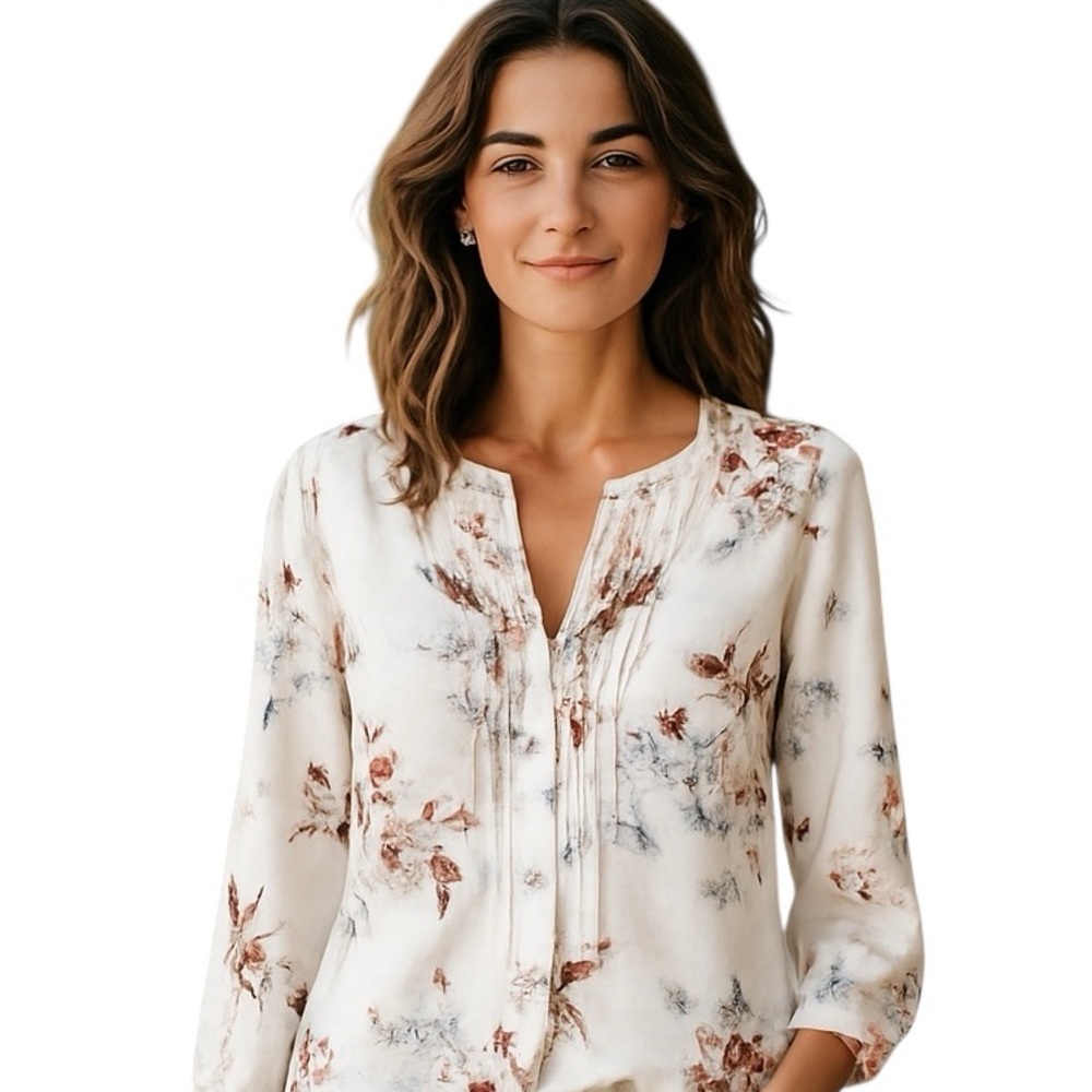 DANIEL RAINN PINTUCK FLORAL WHITE TUNIC TOP PS